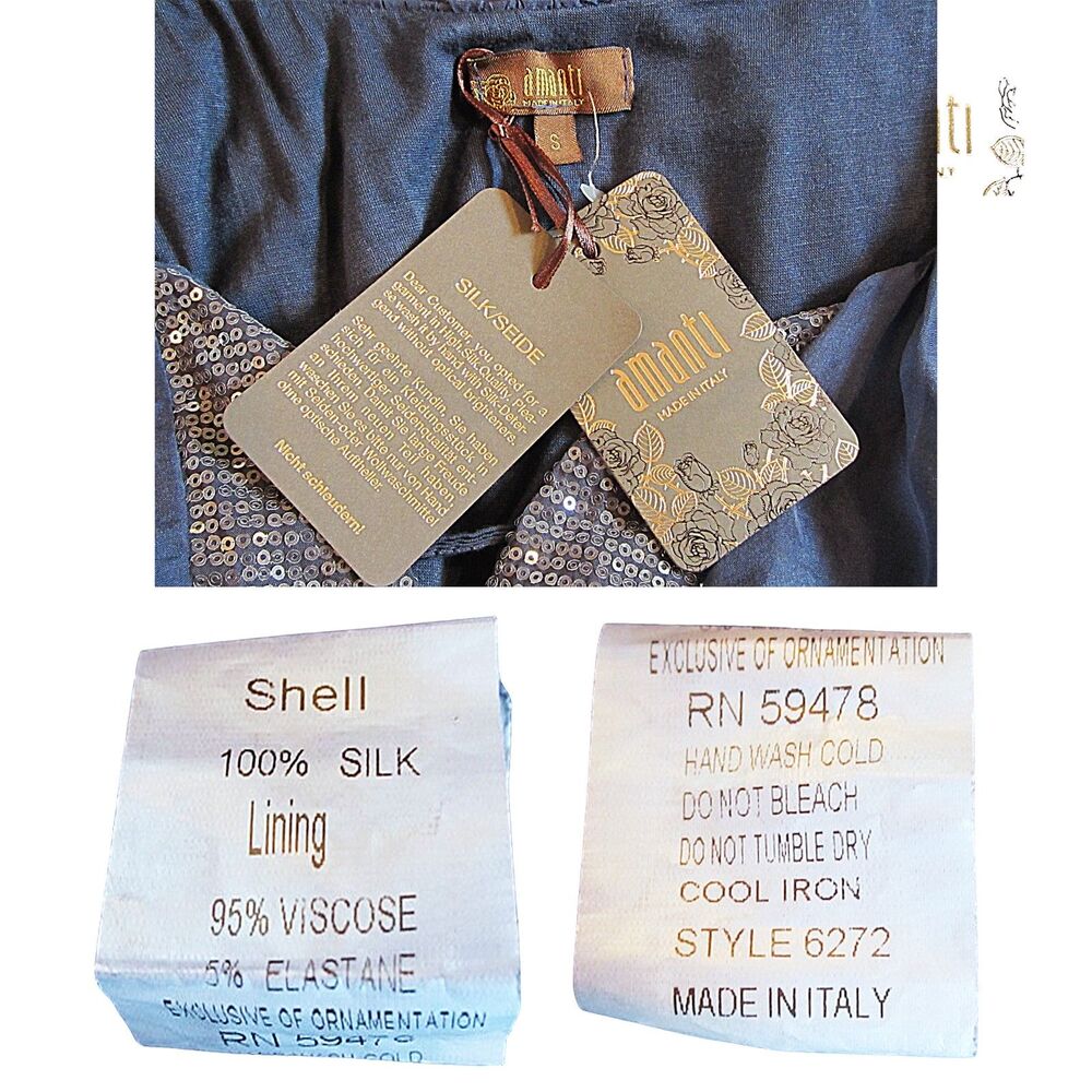Amanti Italy NWT 100% Silk Sequin Dolman-Sleeve Navy Blouse S – Elegant Evening - Picture 5 of 12